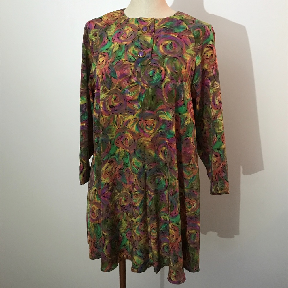 Vintage Colorful Floral Tunic / Top /Dress